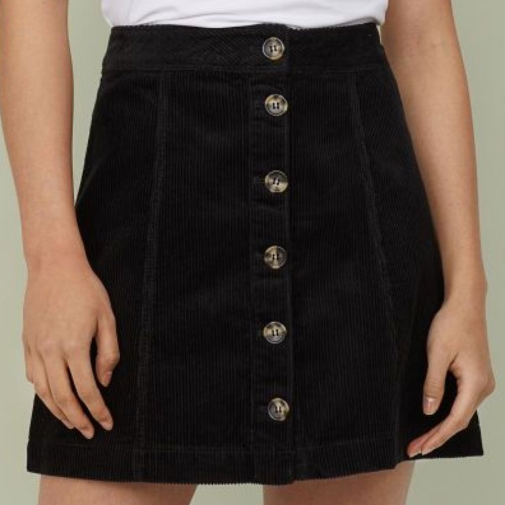 H&M Divided Black Corduroy Button Skirt
